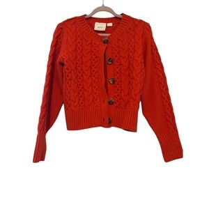 Anthropologie Maeve sz S burnt orange cable knit cardigan sweater II